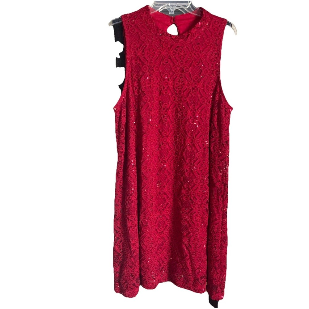 Tiana B Women’s 16 Red Lace & Sequin Dress Lined Sleeveless Excellent Condition